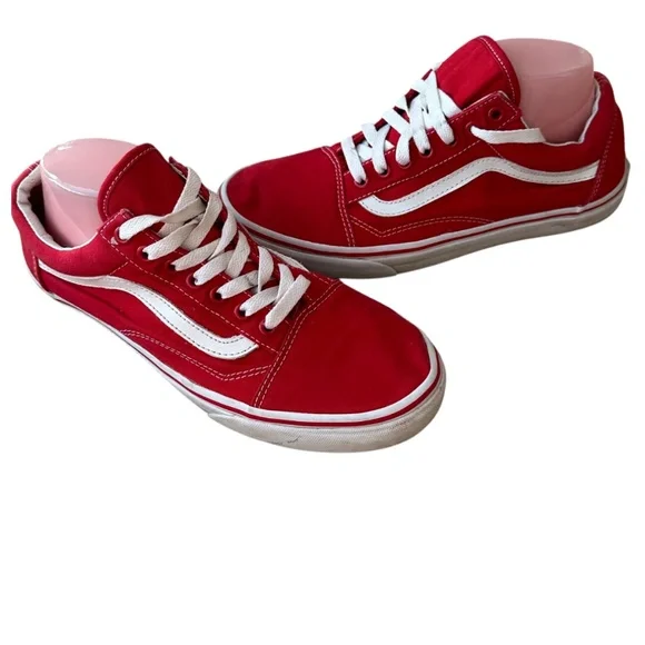 Vans Old Skool Sneakers Shoes Mens 9 Womens 10.5 Red White Low Top Skater - Picture 2 of 10